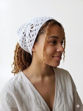 Handmade White Crochet Bandana - Bohemian, Cottagecore, Festival